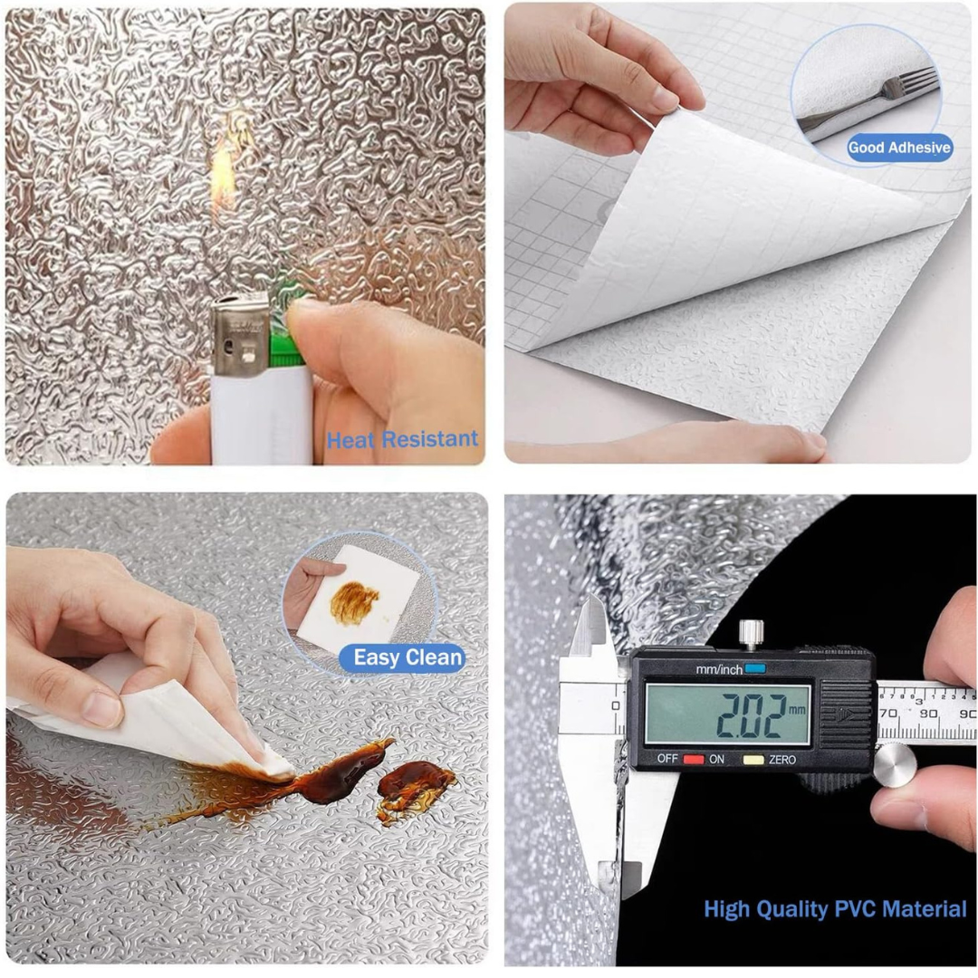 Metallic Aluminum Wallpaper Roll – Waterproof & Heat Resistant (2 ft × 6.5 ft)